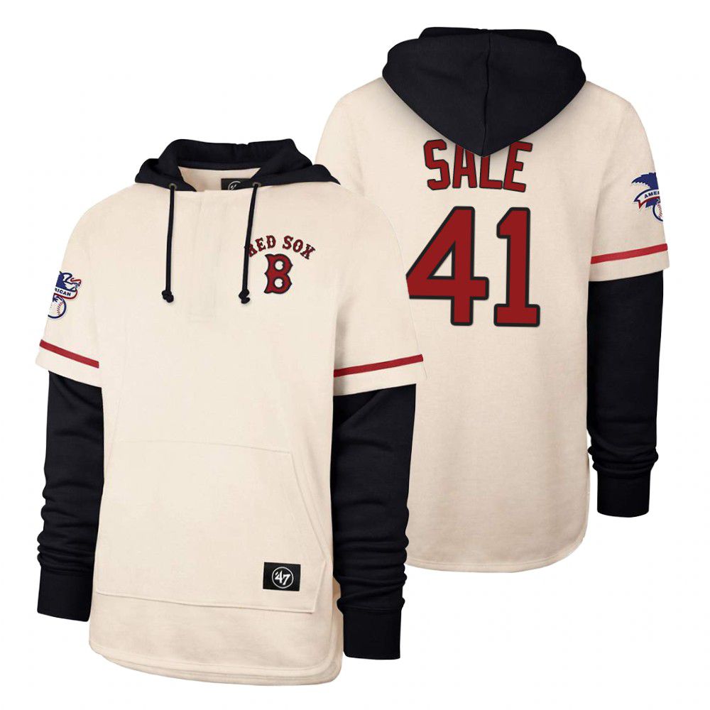Men Boston Red Sox #41 Sale Cream 2021 Pullover Hoodie MLB Jersey
